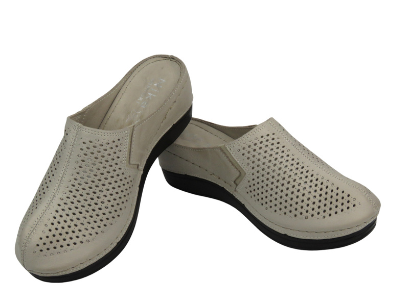 Kožené dámské žabky na klínu – Nika Komfort H-164, šedé, nazouvací