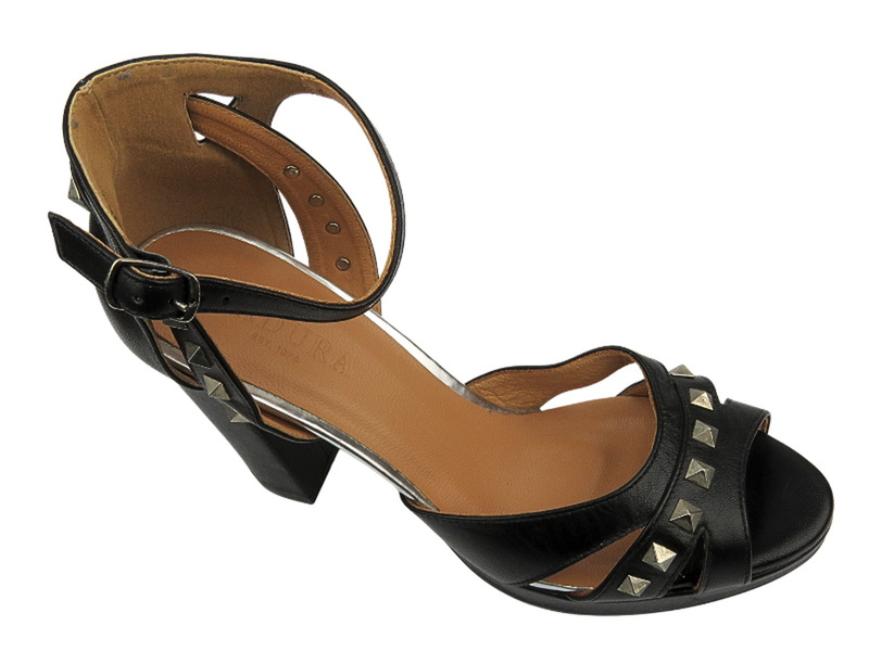 Dámské kožené sandály na podpatku - Badura 4642-69 Black with Zipper