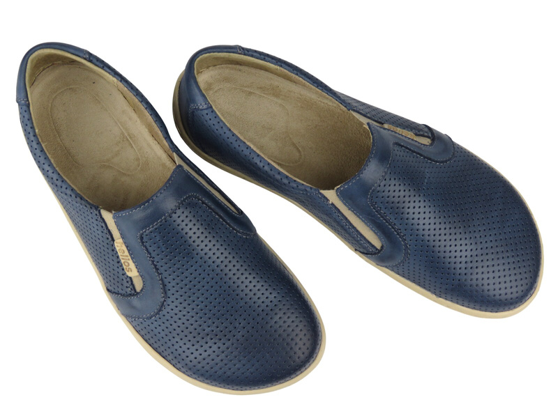Pohodlné dámské barefoot polobotky z přírodní kůže Helios Komfort 468, tmavě modré
