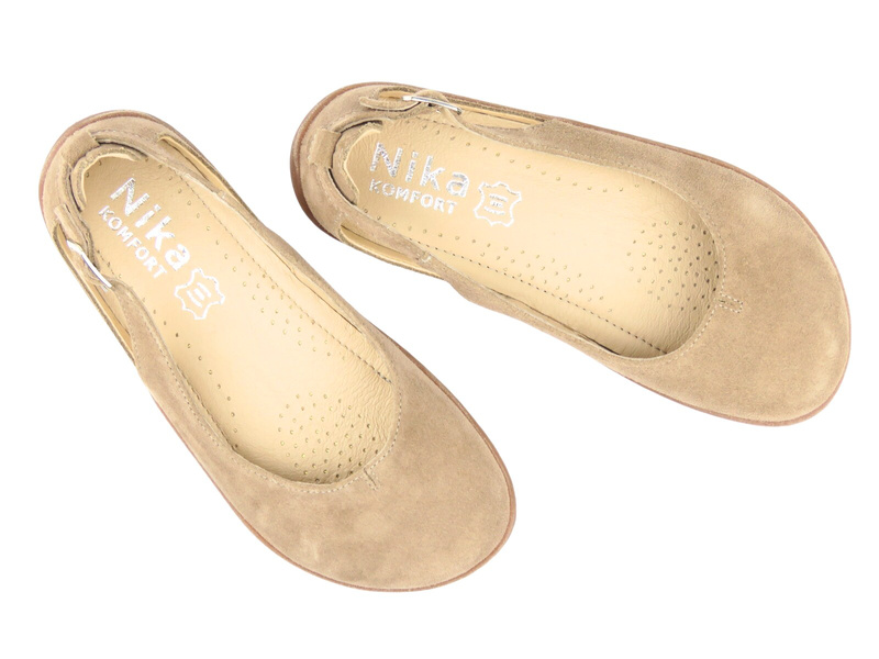 Dámské minimalistické kožené sandály Barefoot s extra šířkou (V) - Nika Komfort 1472, tmavě béžová