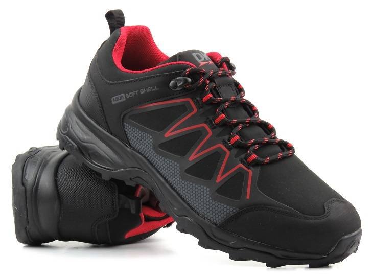 Pánské trekingové kalhoty po kotníky - DK Soft Shell 1068, černá s červenou