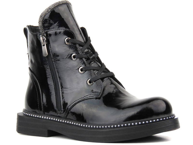 Dámské kotníkové boty z lakované kůže - VENEZIA 03-VAN, černá