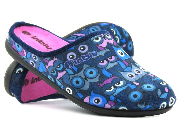 Dámské pantofle jako dárek - INBLU GF-12, tmavě modrá se sovičkami
