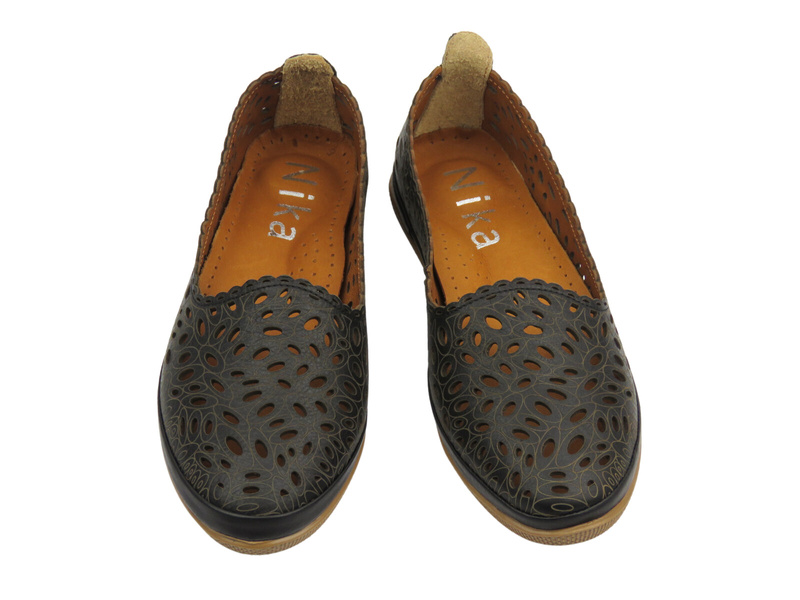 Dámské kožené polobotky polské značky, černé – Nika Komfort H-477