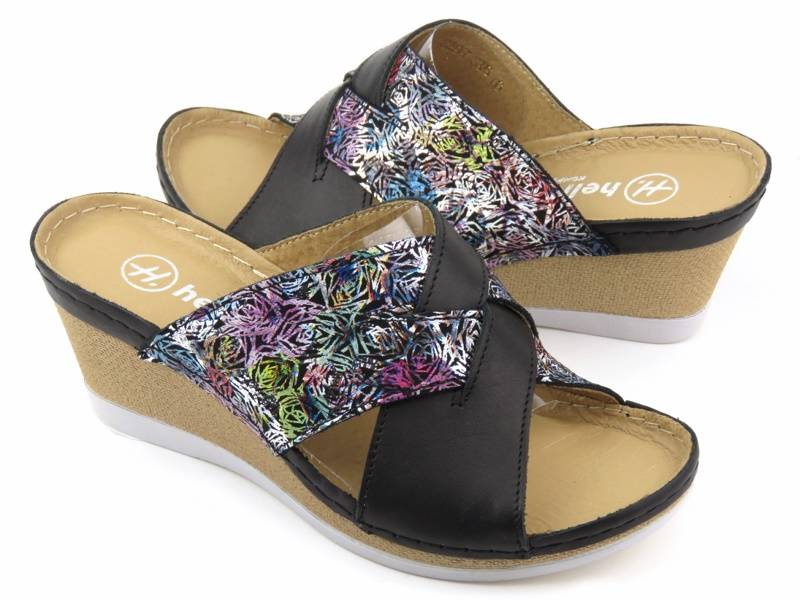 Dámské kožené sandály na klínku - HELIOS Komfort 297, černé