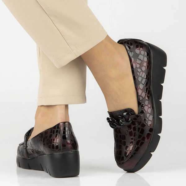 Kožené boty, dámské mokasíny na klínku - Filippo DP4128/23, vínová