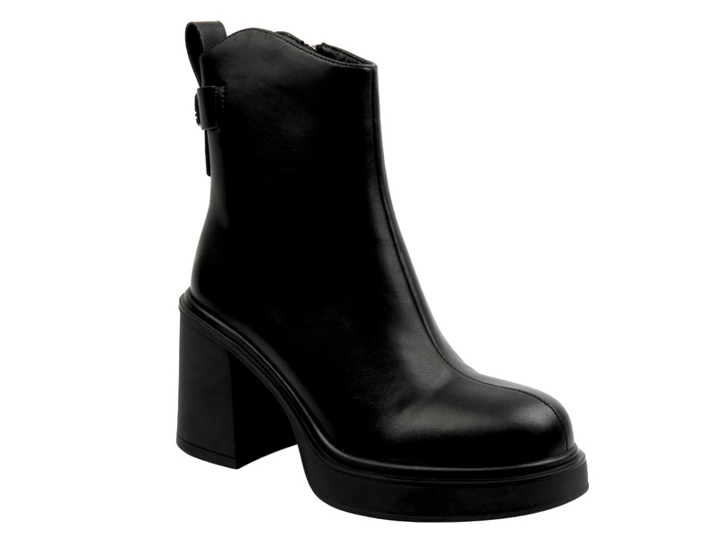 Dámské kožené kotníkové boty na podpatku černé Cambell 25-29312