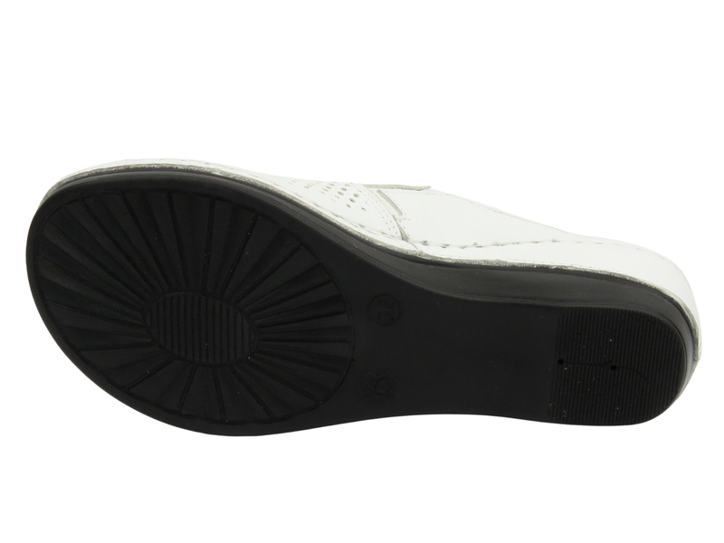 Kožené dámské žabky na klínu – Nika Komfort H-164, bílé, nazouvací