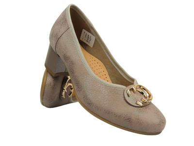 Kožené lodičky na podpatku - GALANT 3001, béžové