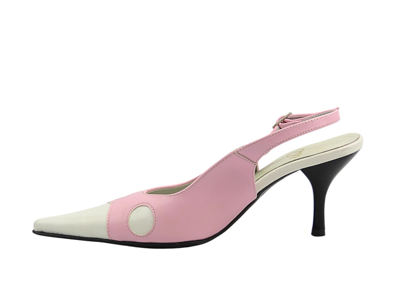 Kožené dámské lodičky bílo-růžové na podpatku Zygmunt 288