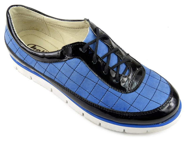 Dámská kožená obuv s kostkovaným vzorem - HELIOS Komfort 307, modrá
