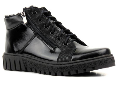 Dámské zimní boty zateplené ovčí vlnou - HELIOS Komfort 522, černá - lakovaná kůže