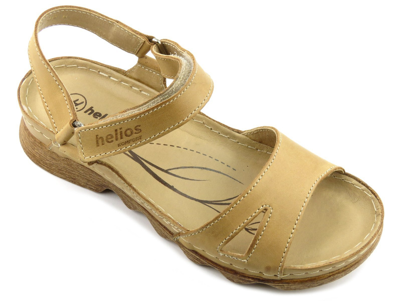 Dámské kožené sandály na platformě - HELIOS Komfort 248, světle hnědé