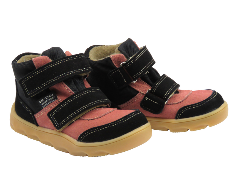 Dětské kotníkové boty, polobotky na suchý zip – Jamet 1124, černo-růžové