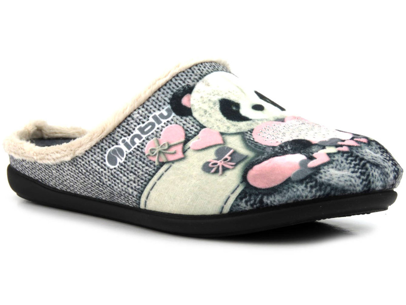 Měkké dámské pantofle s pandou - INBLU 155D209, šedé