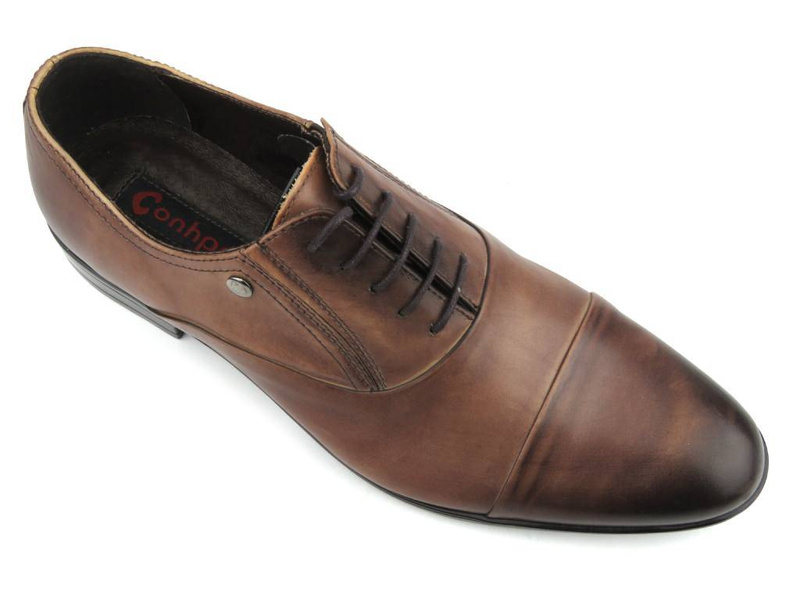 Kožené boty, pánské společenské oxfordky Conhpol 5540-0921, hnědé