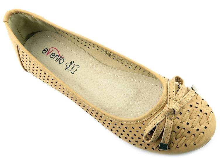 Dámské prolamované balerínky s mašlí - EVENTO E55-4WBAL-820, béžová
