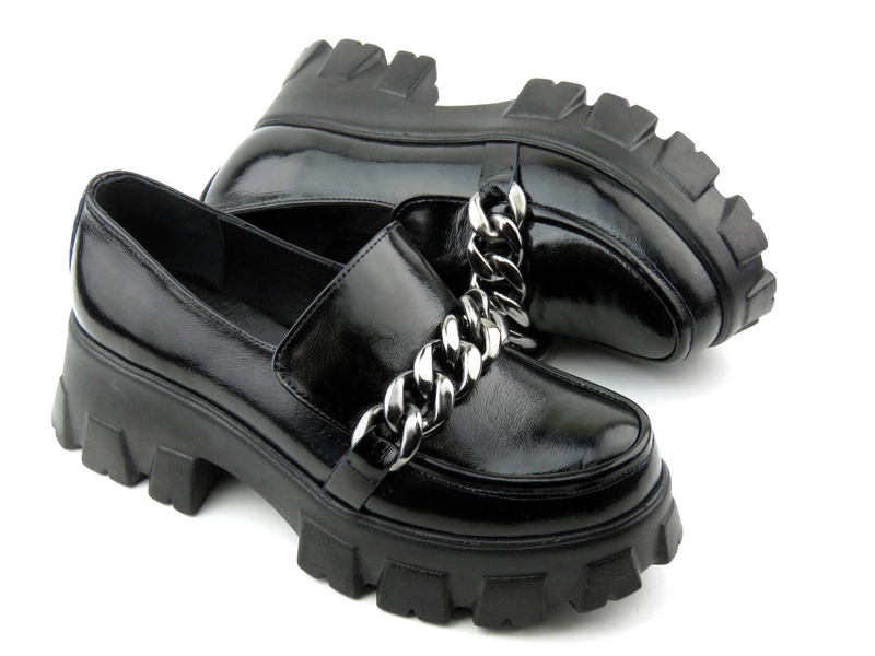 Dámské lakované lordy na silné platformě - VENEZIA 001770, černá