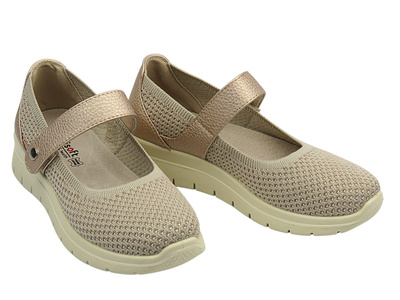 Dámské polobotky s páskem na suchý zip béžové UNISOFT 25PB02-8886