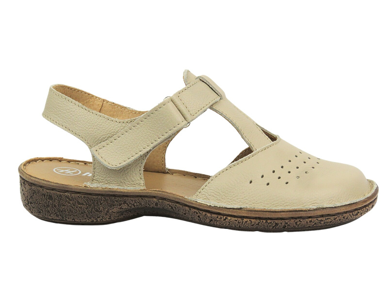 Dámské kožené sandály v barvě ecru Helios Komfort 128