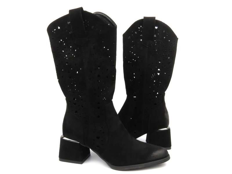 Prolamované kozačky s jemným podpatkem - Potocki 24-12397, černé