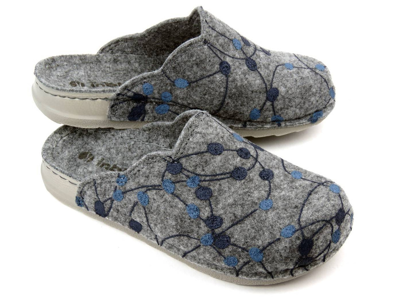 Dámské plstěné pantofle Inblu UA-35, šedé s puntíky