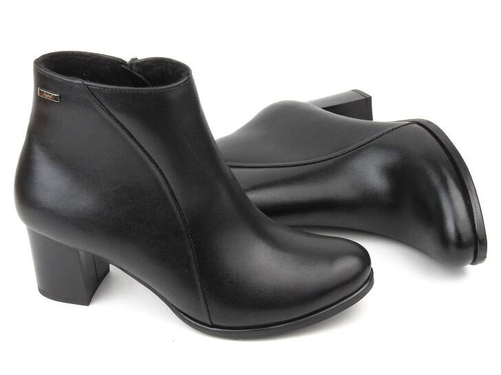 Kotníkové boty na vysokém podpatku z přírodní kůže - AGXBUT 600, černé