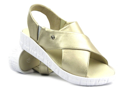 Dámské kožené sandály na platformě - HELIOS Comfort 132, zlaté