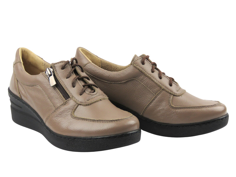 Pohodlné dámské polobotky z přírodní kůže Helios Komfort 460, khaki