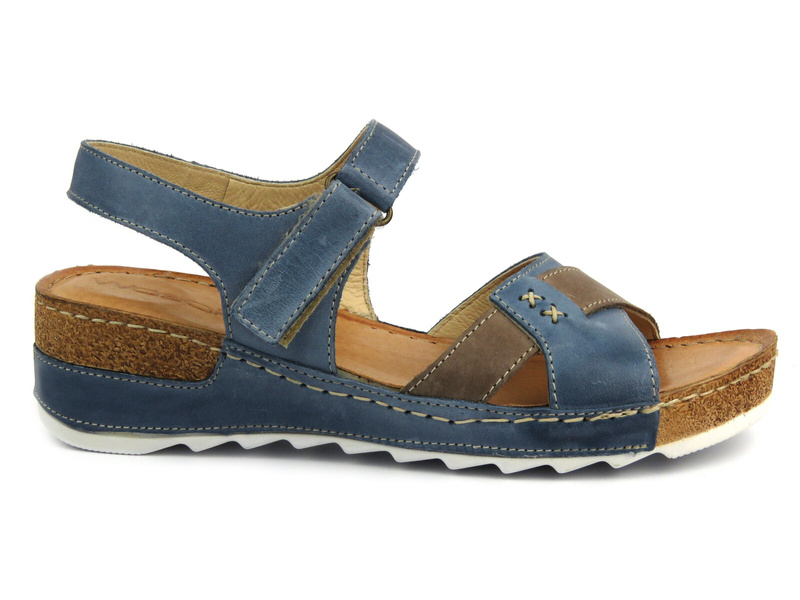 Pohodlné dámské sandály na podpatku - Wasak 0620, modrá a béžová barva