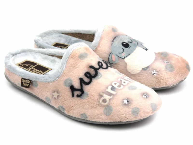 Měkké, okouzlující dámské pantofle Manitu 320093-42, růžové s koalou