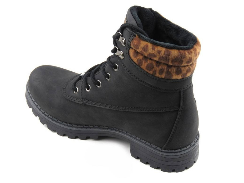 Dámské kozačky AMERICAN CLUB RH53/19, černé s leopardím potiskem