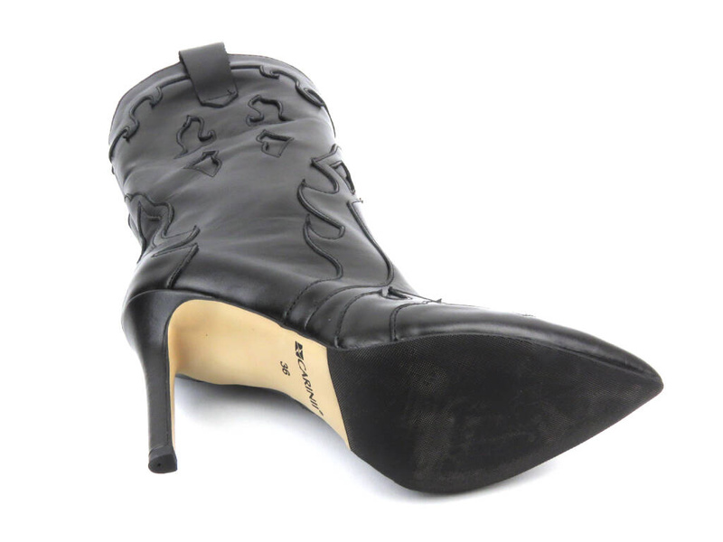 Kožené boty, dámské kovbojské boty na vysokém podpatku - CARINII B9360, černé