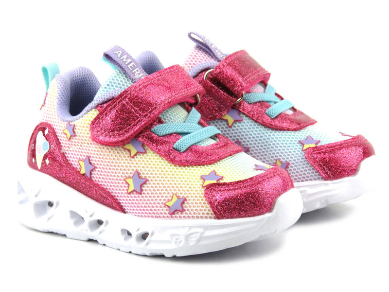 Dětská sportovní obuv s lesklou podrážkou - American Club ES134/23, tmavě růžová