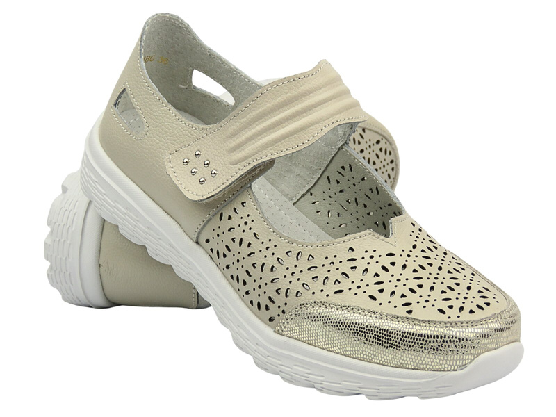 Kožené a perforované polobotky dámské béžové Cambell 25-40314