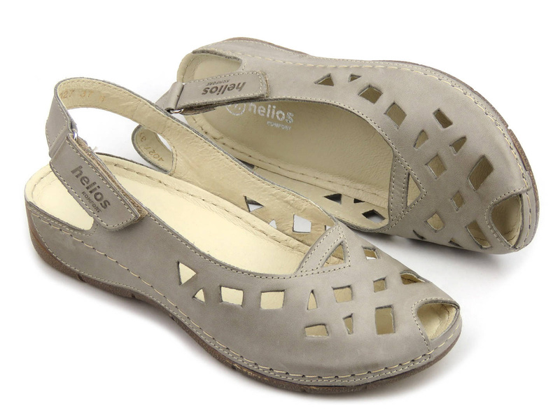 Dámské kožené sandály s výřezy - Helios Komfort 4027, šedé