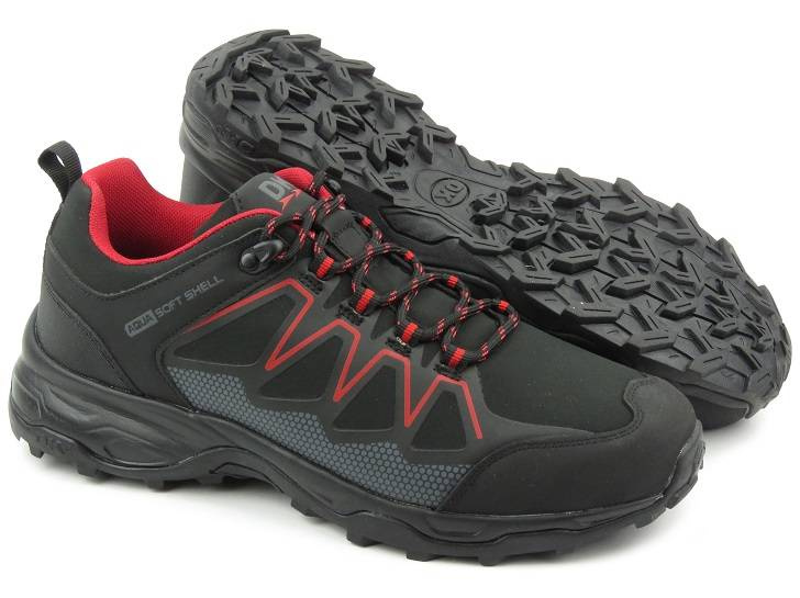 Pánské trekingové kalhoty po kotníky - DK Soft Shell 1068, černá s červenou