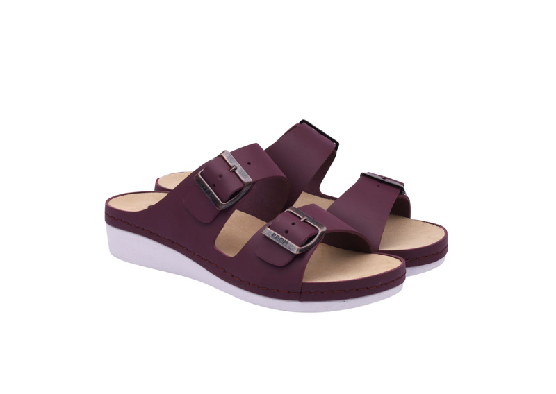 Dámské nazouváky s přezkami Leon 5012, bordó  