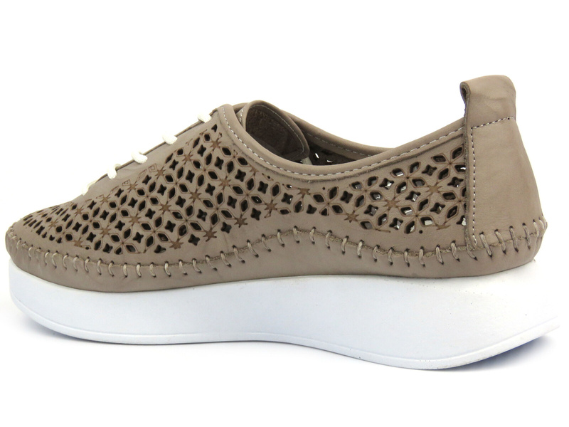 Skórzane półbuty damskie - HELIOS Komfort 791, jasnoszare