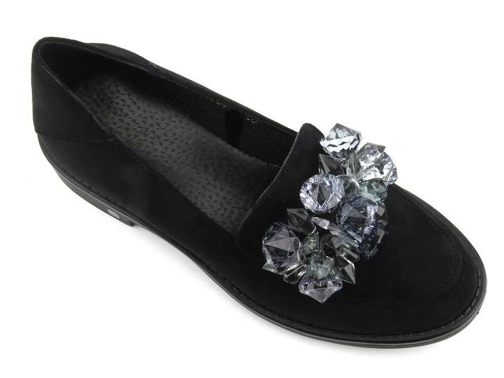 Elegantní semišové dámské boty a mokasíny - Potocki 23-12043BK, černé