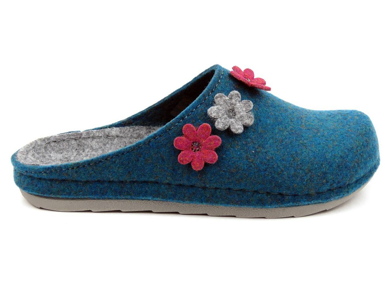 Dámské pantofle z EKO plsti - INBLU UA-34, modré s květy