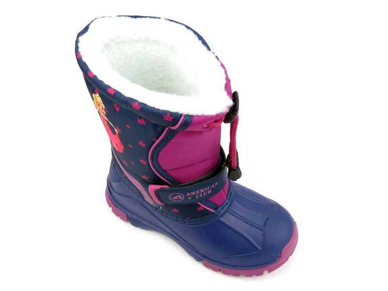Dětské sněhule AMERICAN CLUB CL09/21, tmavě modré a růžové s princeznou