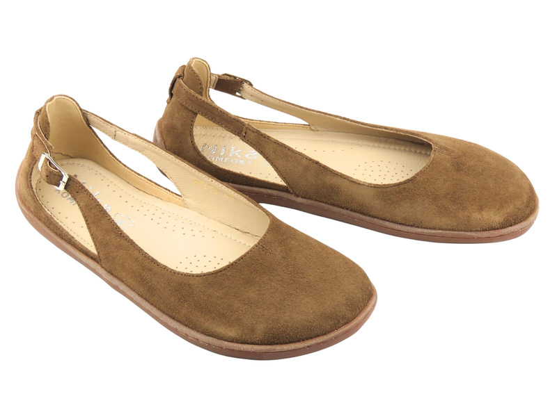 Dámské minimalistické kožené sandály Barefoot s extra šířkou H - Nika Komfort 1472, Tofee Brown