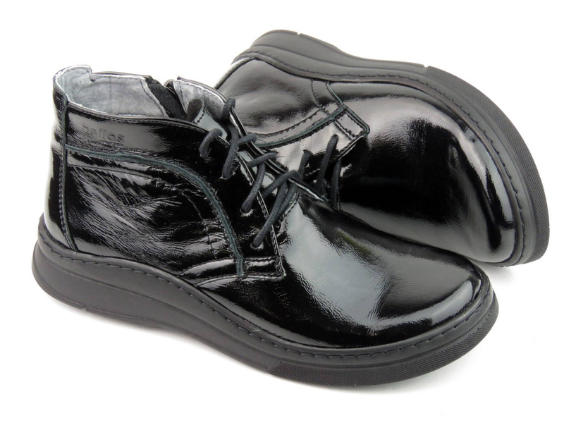 Lehká pohodlná lakovaná kotníková obuv pro ženy - HELIOS Komfort 612S, černá