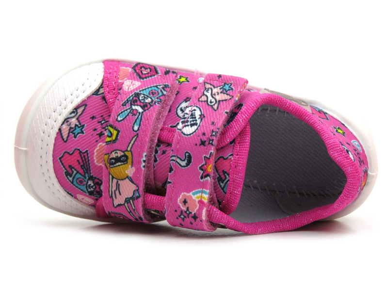 Pantofle, dětské boty na suchý zip - Befado 907P148, růžové s motivem superhrdinů