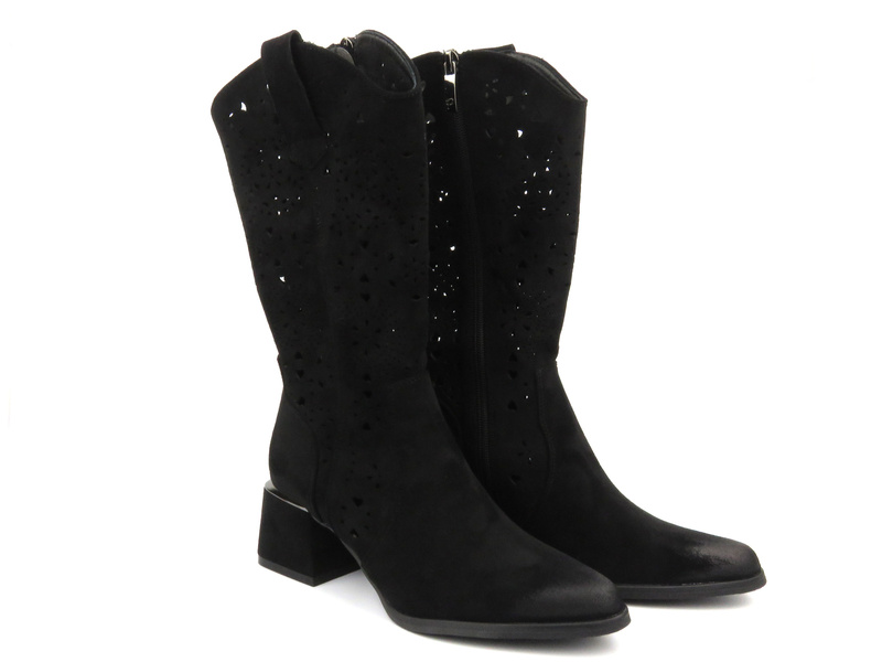 Prolamované kozačky s jemným podpatkem - Potocki 24-12397, černé