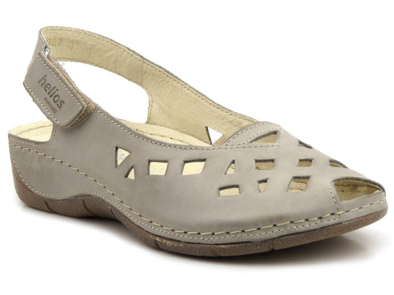 Dámské kožené sandály s výřezy - Helios Komfort 4027, šedé
