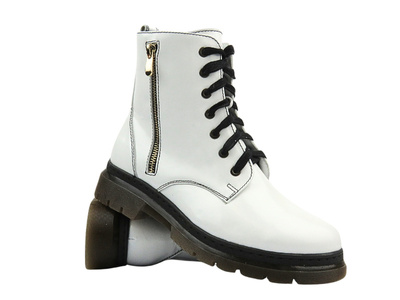 Dámská lakovaná turistická obuv - HELIOS Komfort 578-2S, bílá