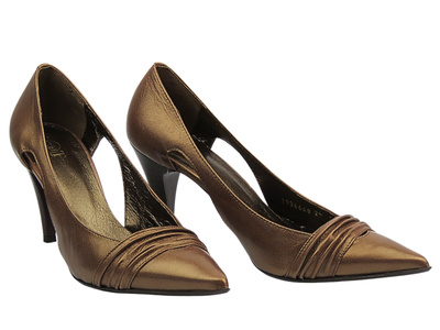 Dámské kožené sandály na vysokém podpatku - Eksbut 4151, černé