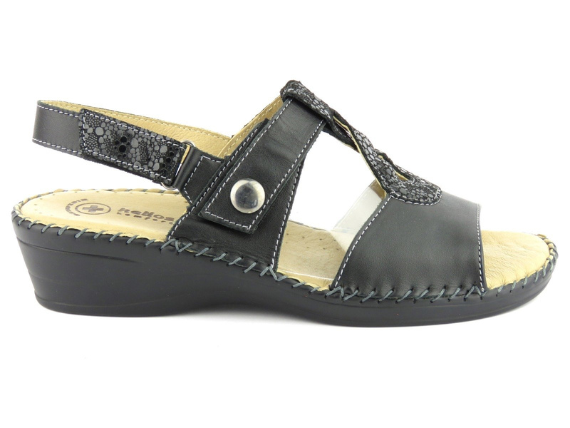 Pohodlné dámské sandály na klínku - HELIOS Komfort 206, černé